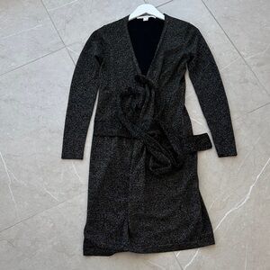 Black with gold shimmer Long Sleeve DVF Wrap Dress